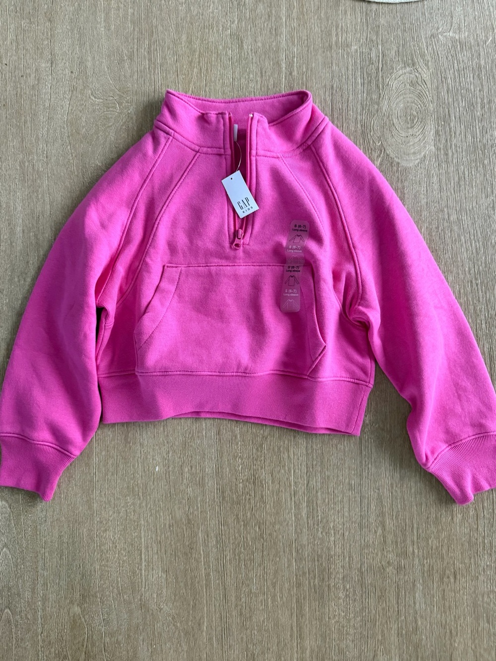 NWT Gap Kids Girls Pink Quarter Zip Cropped Fleece Sweatshirt Size S (6–7)